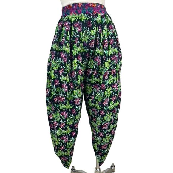 Vintage 90s FIRE Womens (M) Genie Pants Floral Baggy Boho Elastic Barrel USA - Picture 1 of 8